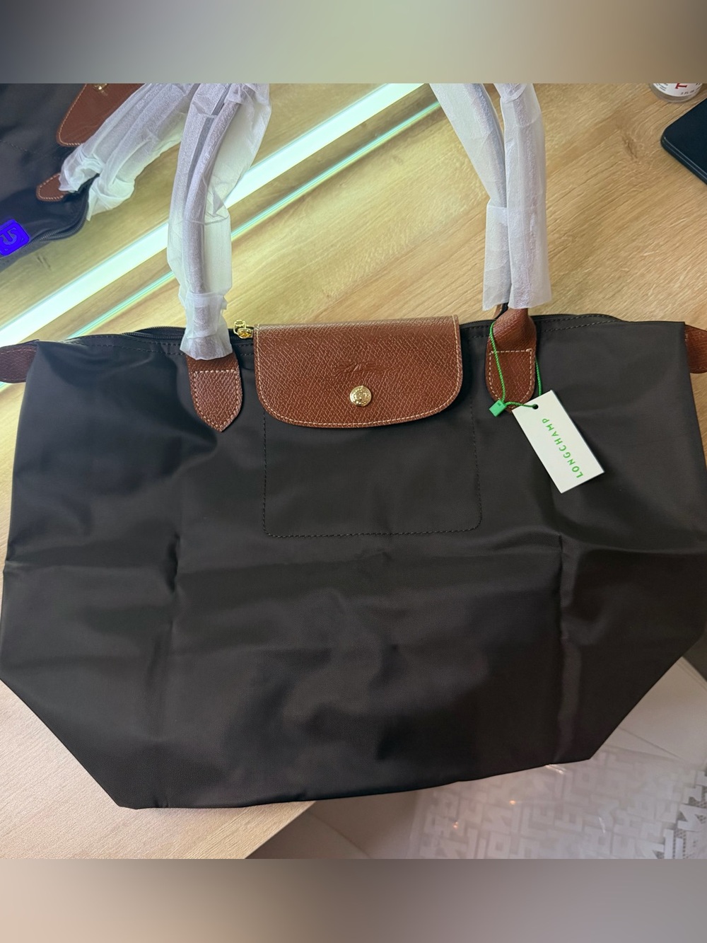 NWT Longchamp Le Pliage Original Large Tote Bag - Ebony Brown